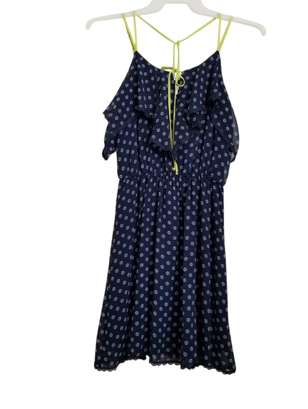 Xhilaration Dress Women's Sleeveless Pattern Criss-Cross Navy Green Sz M